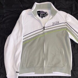 Fox Men's Gray and White Jacket with Lime Accents